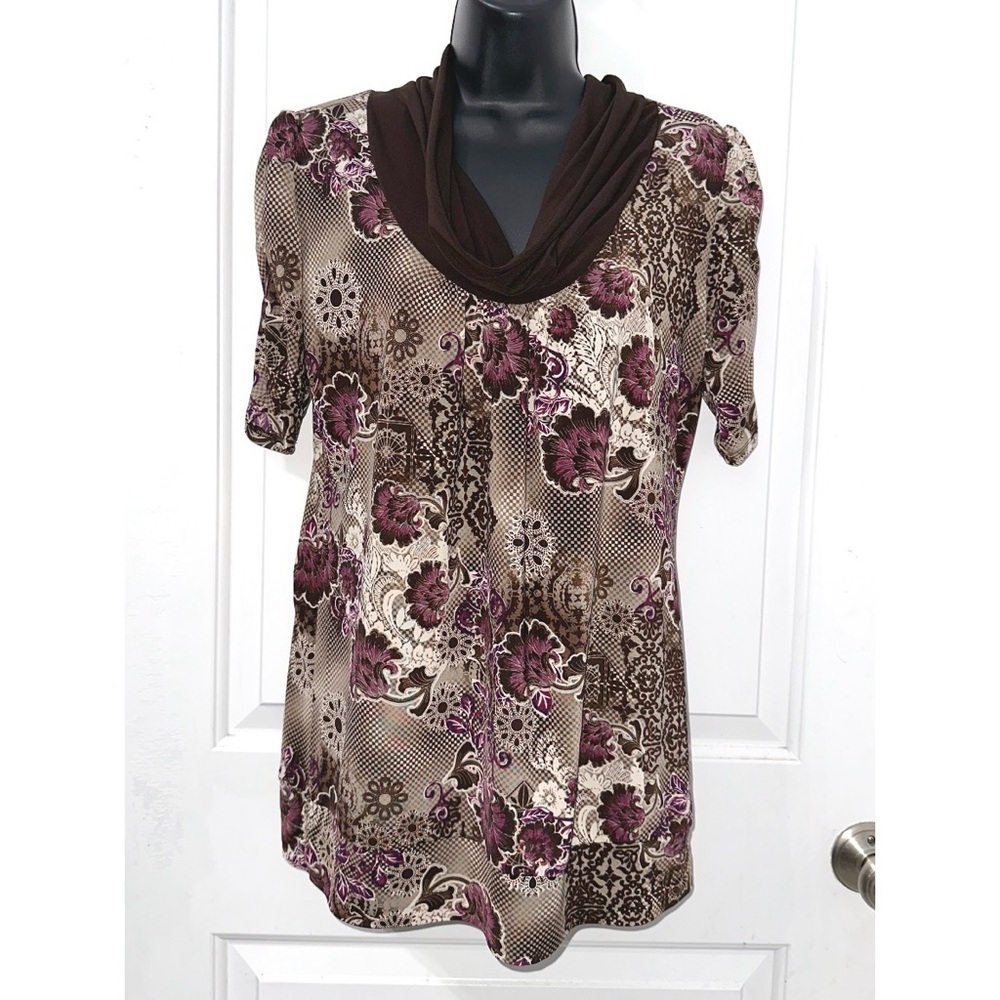 Maurices brown and purple patterned blouse